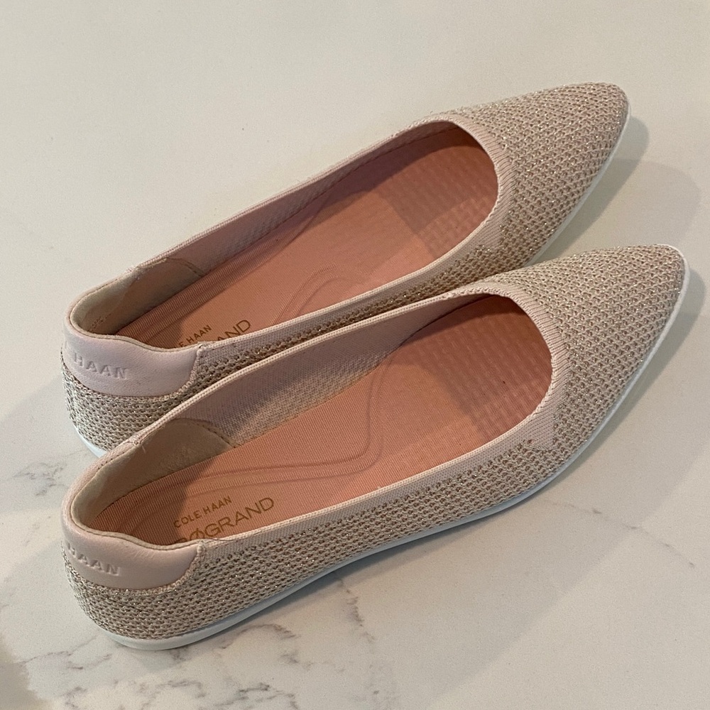Cole Haan Beige Knit Pointed-Toe Ballet Flats